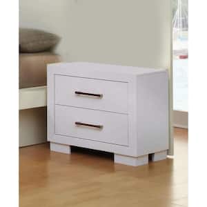 White and Nickel Silver 2-Drawer 26 in. Wooden Nightstand