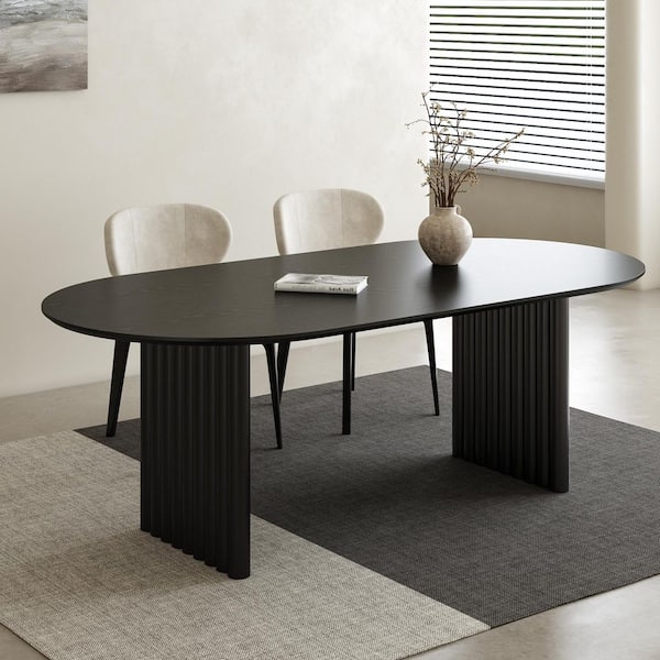 Jessie Black Color Wood Double Pedestal Base 67 in. x 33.5 in. Oval Dining Table (Seats 6)
