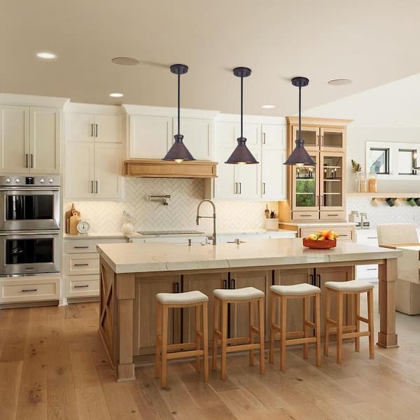 60-Watt 1-Light Oil Rubbed Bronze Pendant Light with Hammered Aluminum Shade Bulb Not Included for Kitchen Island