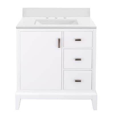 Shaelyn 31 in. W x 22 in. D Bath Vanity in White RH with Engineered Marble Vanity Top in Snowstorm with White Sink