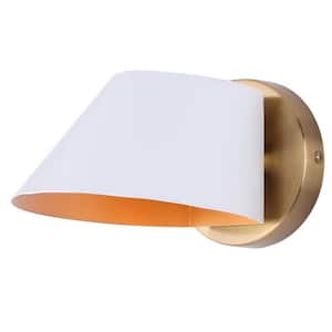 Daxton 5.5 in. 1-Light Gold Wall Sconce with Matte White Metal Shade