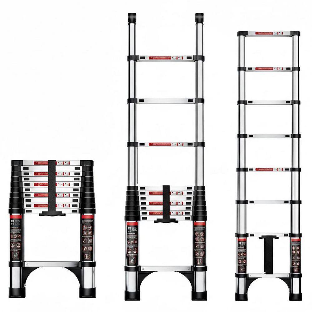 Justincity 10.5 FT Aluminum Telescoping Extension Ladder with Triangle ...