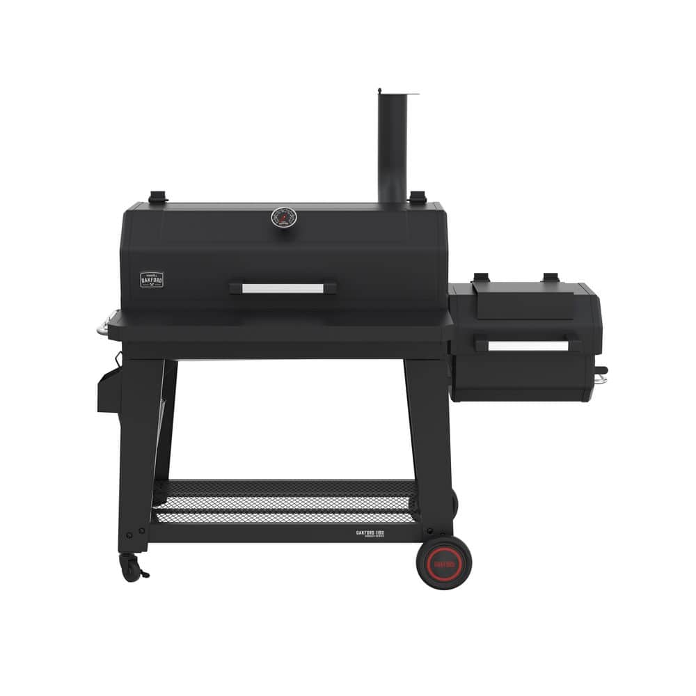 Oakford 1150 Reverse Flow Offset Smoker Charcoal Grill in Black