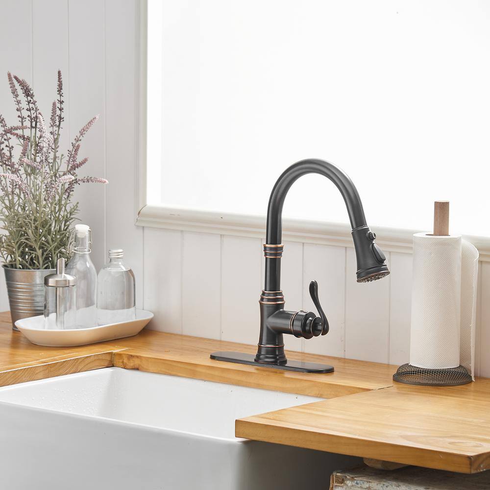 Oil Rubbed Bronze High Arc Kitchen Faucet with Pull-Out Spray