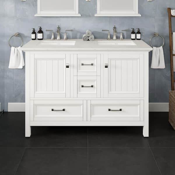 Britney 48 in. Double Sink White Bath Vanity with White Carrara Quartz Top (Assembled)