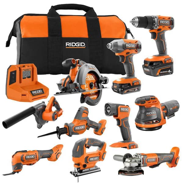 18-Volt Cordless 10-Tool Combo Kit with 2 Ah MAX Output Battery, 4 Ah MAX Output Battery, and Charger