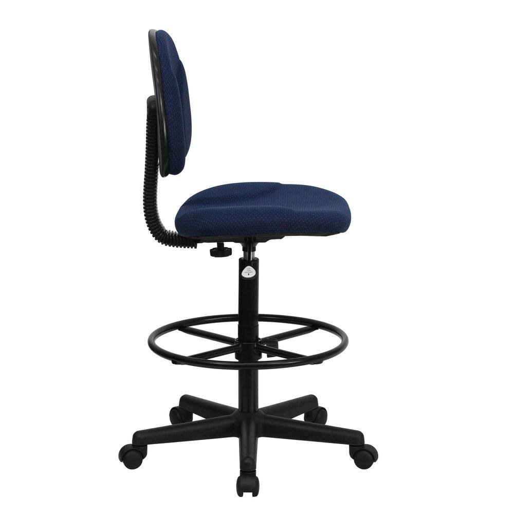 Navy Blue Fabric Swivel Drafting Chair with Adjustable Foot Ring