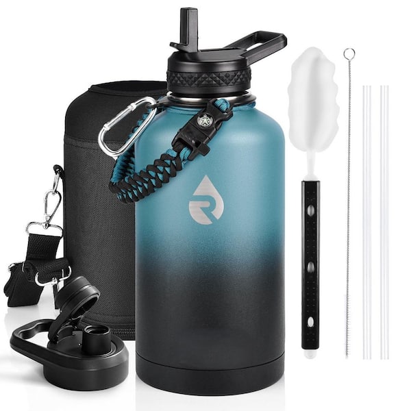 64 oz. Indigo Stainless Steel Triple Wall Vacuum Insulated Leak Proof Water Bottle with Paracord Handle and Dual Lids