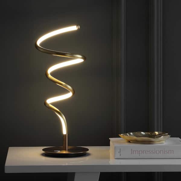 JONATHAN Y Scribble 19.75 in. Gold Modern Dimmable Metal Integrated LED Table Lamp