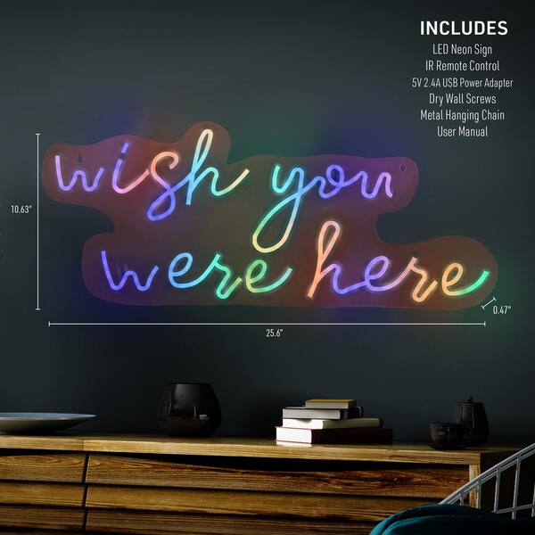 Xtreme Lit 25.6 inch x 10.63 inch 'Wish You Were Here' Multi-Color LED Neon Sign, Plastic Wall Art, 1.2 lb