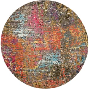 Celestial Sunset Multicolor 8 ft. x 8 ft. Abstract Bohemian Round Area Rug