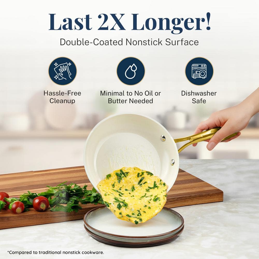 Navy 10'' Nonstick Ceramic Fry Pan with Gold Handle