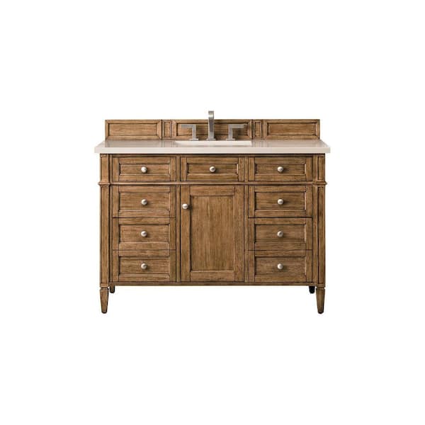 James Martin Vanities Brittany 48.0 in. W x 23.5 in. D x 34 in. H Bathroom Vanity in Saddle Brown with Eternal Marfil Quartz Top