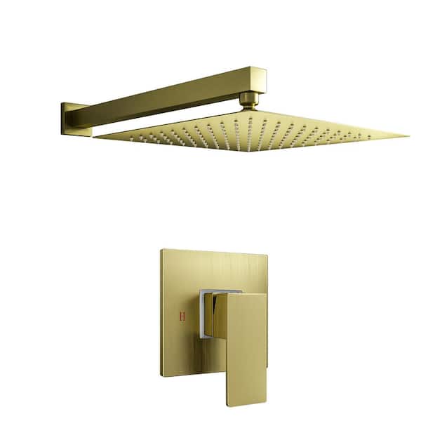 Aosspy 1-Spray Patterns with 1.5 GPM 10 in. Wall Mount Square Ceiling Fixed Shower Head in Brushed Gold