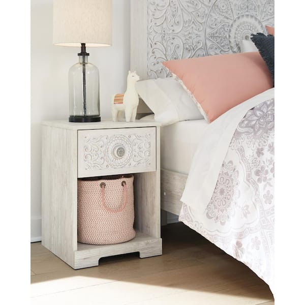Paxberry Whitewash 1-Drawer 19.61 in. W Nightstand