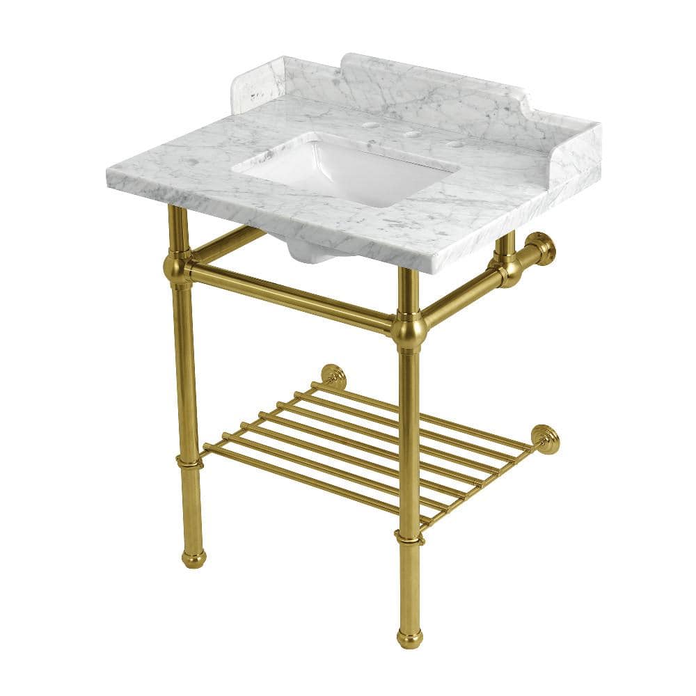 Kingston Brass Pemberton 30 in. Marble Console Sink with Brass Legs in
