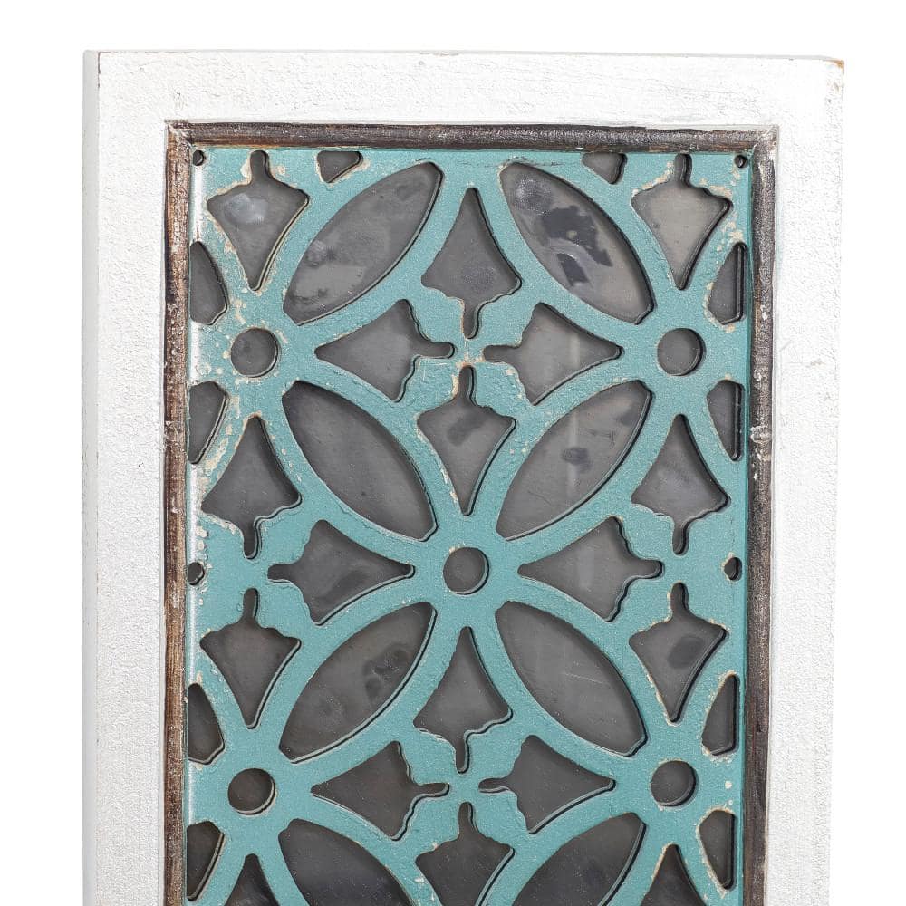 White and Blue Geometric Carved MDF Full Length Mirror Set
