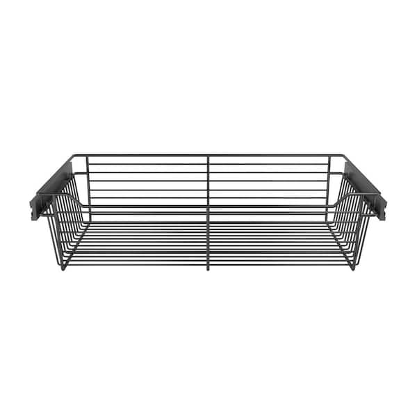 Classic 7.28 in. H x 30 in. W Matte Black Aluminum Full-Extension Wire Sliding Basket for Cabinets
