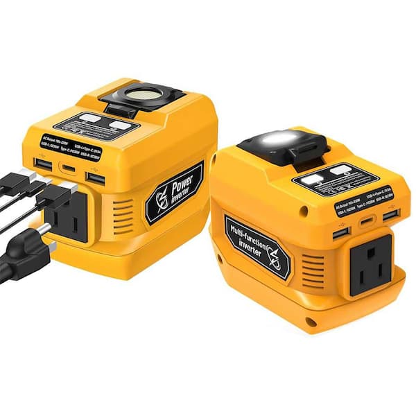 2-Pack 220W Power Inverter for Dewalt 20V Battery,DC Power 20V to AC 110V with 1 AC Outlet,2 USB Ports 1 Type-C, Yellow