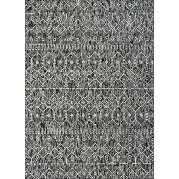 Medusa Nord Grey 6 ft. 7 in. x 9 ft. 3 in. Moroccan Tribal Indoor Outdoor Distressed Flat Weave Area Rug