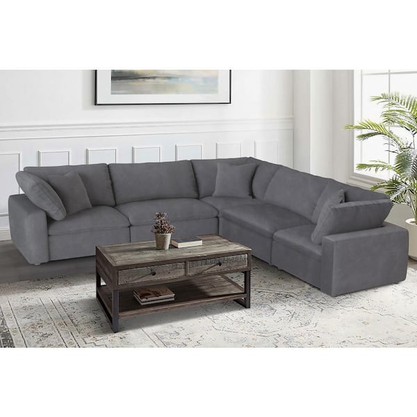 EVERGLADE HOME Kaylene 119.5 in. W Microfiber Upholstery 5-Piece Modular Sectional Sofa in Gray