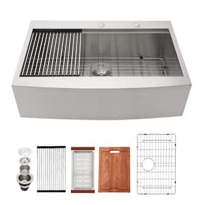 16-Gauge Stainless-Steel 33 in. Single Bowl Farmhouse Apron Drop-In Kitchen Sink with Bottom Grid