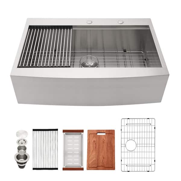 Logmey 16-Gauge Stainless-Steel 33 in. Single Bowl Farmhouse Apron Drop-In Kitchen Sink with Bottom Grid