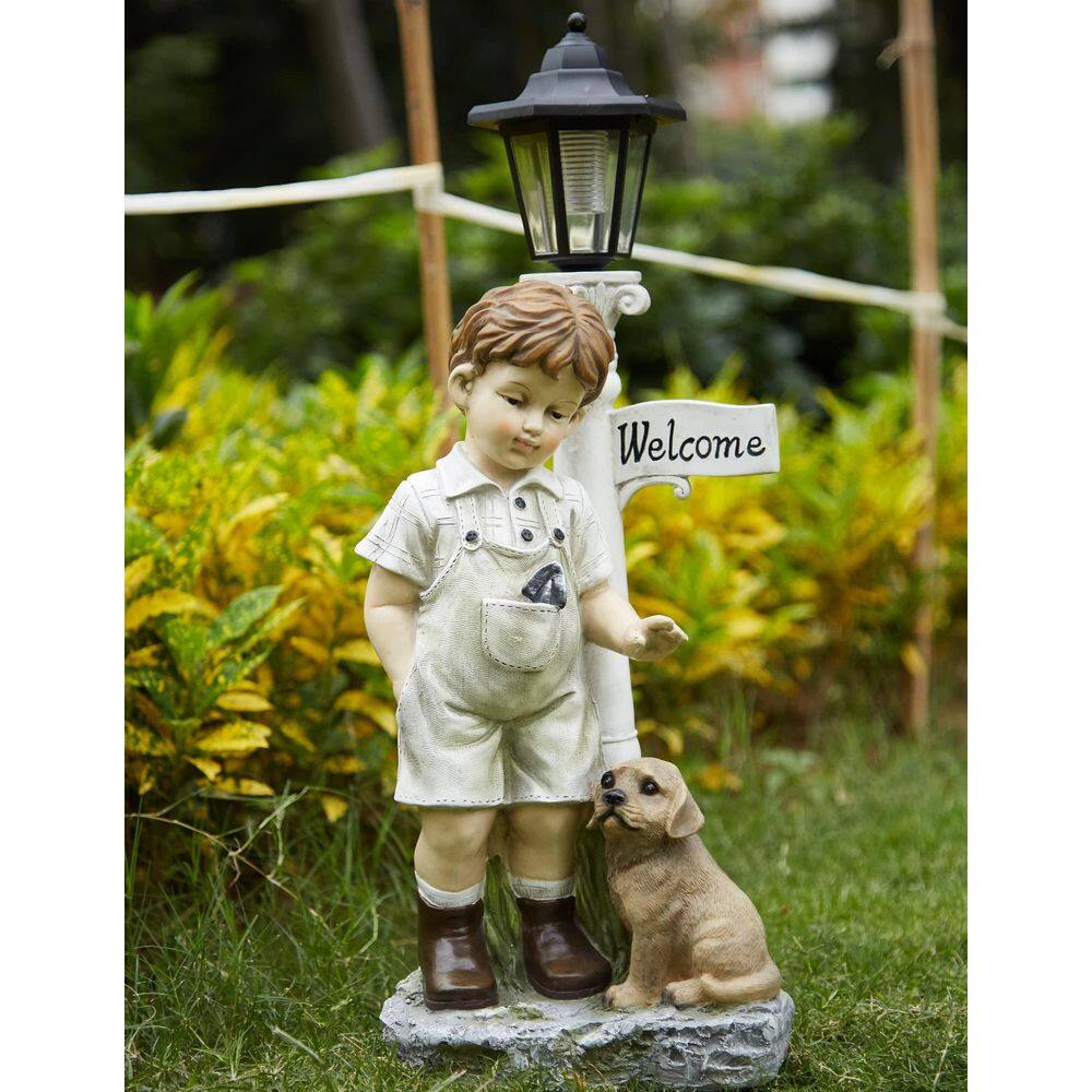 Solar Boy Statue Welcome Sign Garden Statues