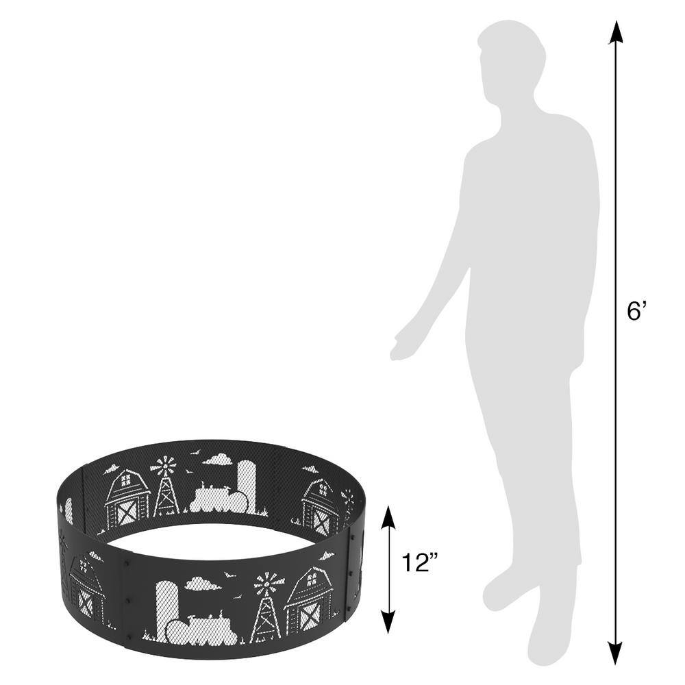 Black Steel Round Farm Design Wood Burning Fire Pit Ring