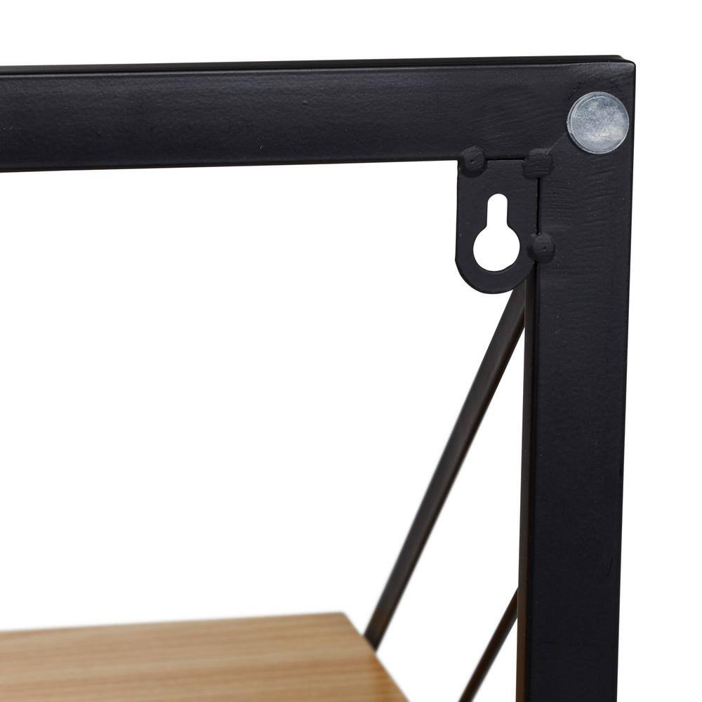Black and Natural Wood Industrial Wall Shelf