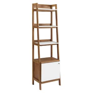 Bixby 71 in. Walnut White 4-Shelf Standard Bookcase with Concealed Storage Area