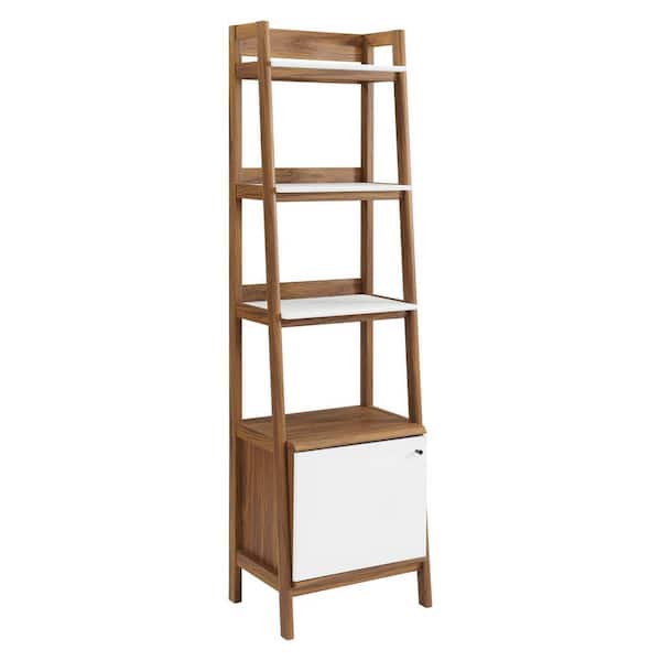 MODWAY Bixby 71 in. Walnut White 4-Shelf Standard Bookcase with Concealed Storage Area
