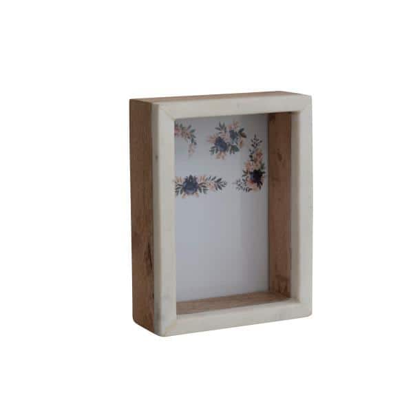 White and Natural Marble and Wood Shadow Box Photo Frame