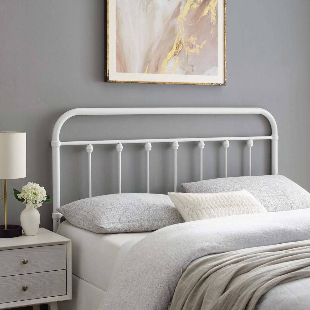 Sage White Powder-Coated Metal Queen Headboard