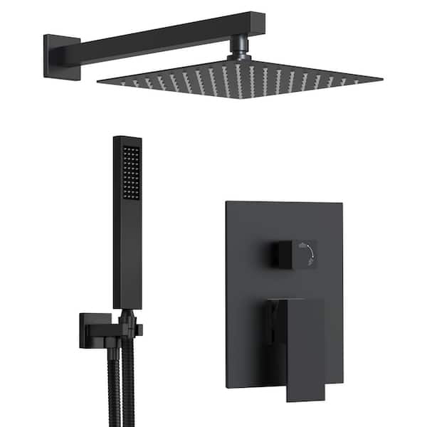 Pressure Balance Single Handle 2-Spray Wall Mount 10 in. Tub and Shower Faucet 2.5 GPM in. Matte Black Valve Included