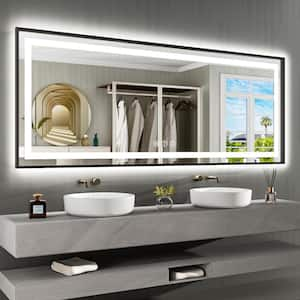 84 in. W x 32 in. H Rectangular Framed Front and Back LED Lighted Anti-Fog Wall Bathroom Vanity Mirror in Tempered Glass