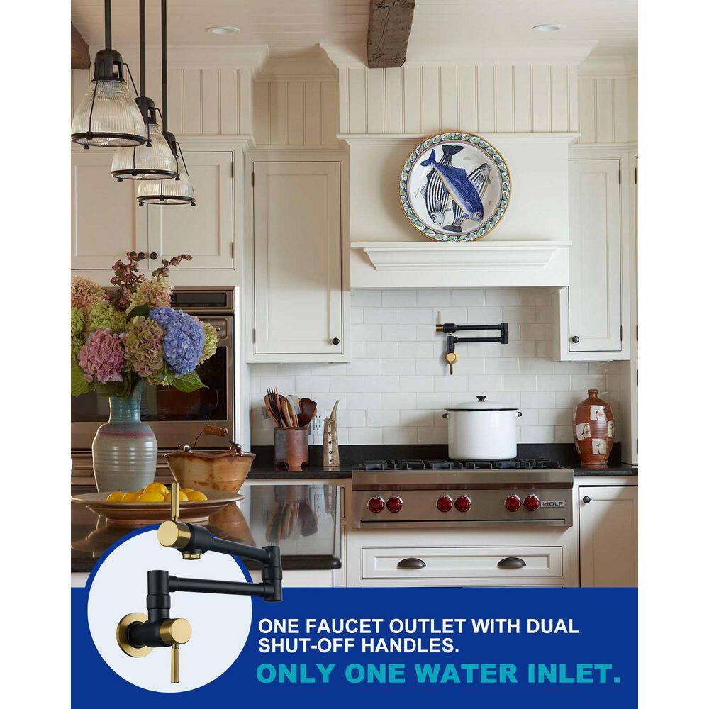 Matte Black and Gold Wall Mounted Pot Filler Faucet