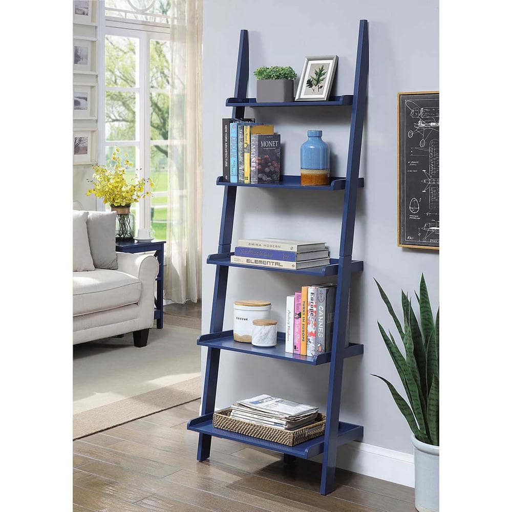 Cobalt Blue Adjustable Wood Ladder Bookshelf