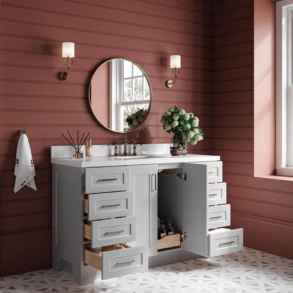Taylor 55" Gray Painted Freestanding Single Sink Vanity with Brass Hardware