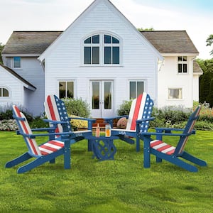 Grant Curveback Stars and Stripes Plastic Outdoor Patio Adirondack Chair with Cup Holder Fire Pit Chair (Set of 3)