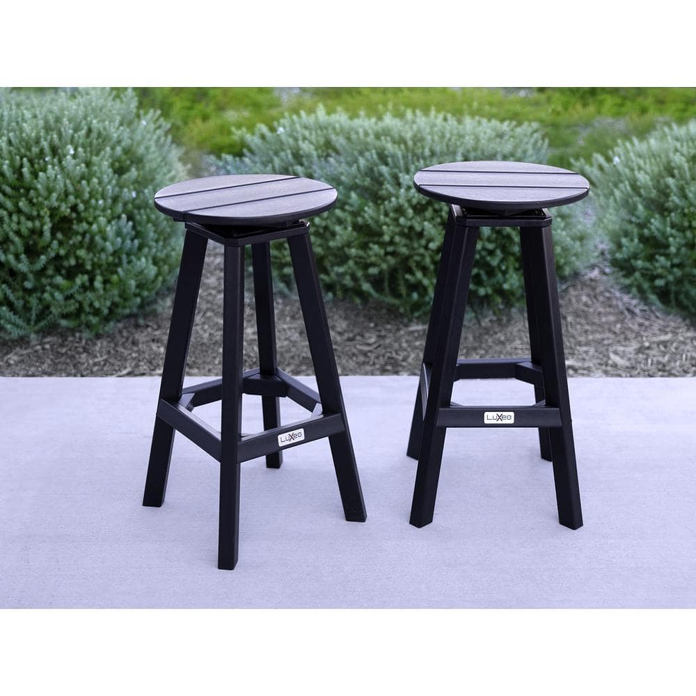 Mason-Cabo Black HDPE Round Outdoor Bar Table Set with Swivel Stools