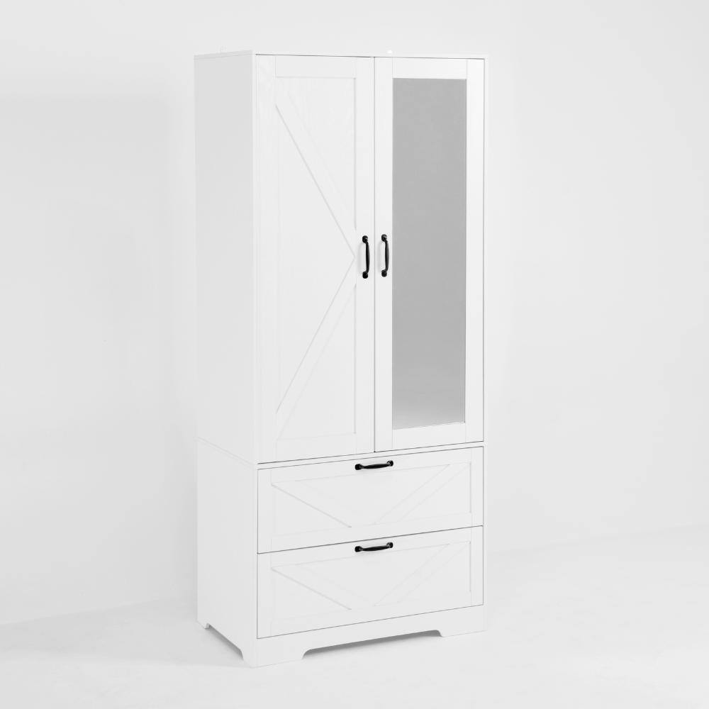 White Particle Board 31.5 in. Wardrobe with Hanging Rod, 2 Drawers, and Built-In Induction Light price history on PriceWatchPro