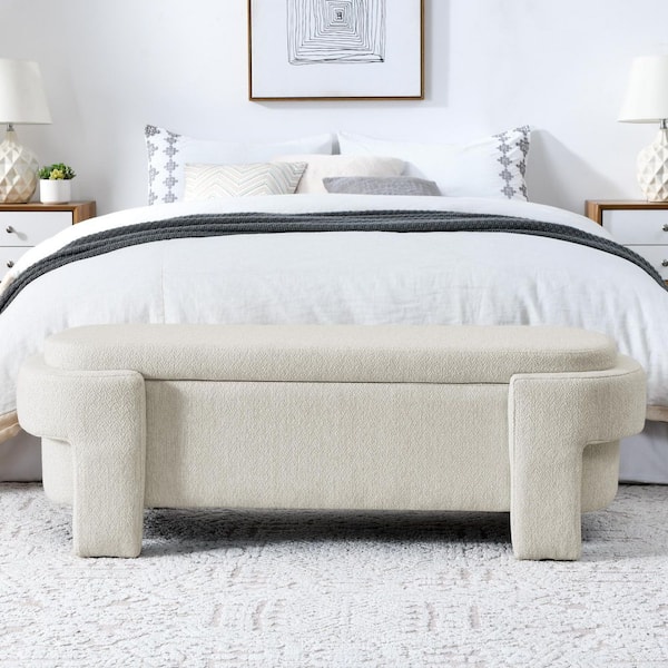 51.5 in. Beige Linen Upholstered Storage Bedroom Bench with Large Hidden Compartment, Foam Cushion for Living Room