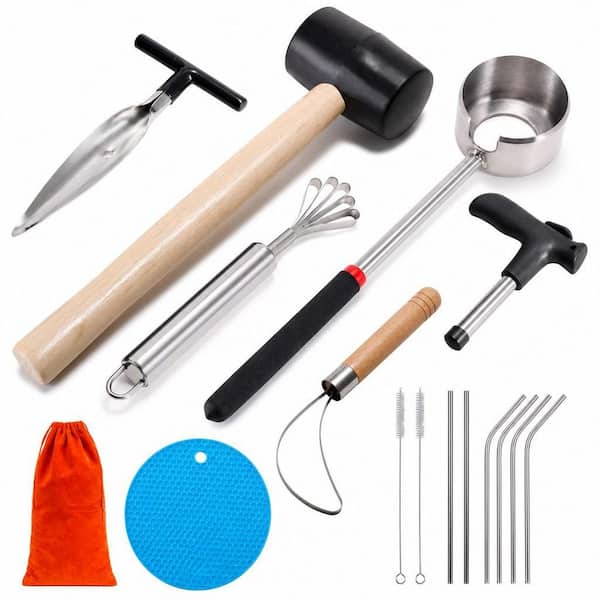 Food Grade Stainless Steel Coco Nut Opener Kit with Rubber Mallet, Meat Removal, Scraper, Straw and Silicone Mat