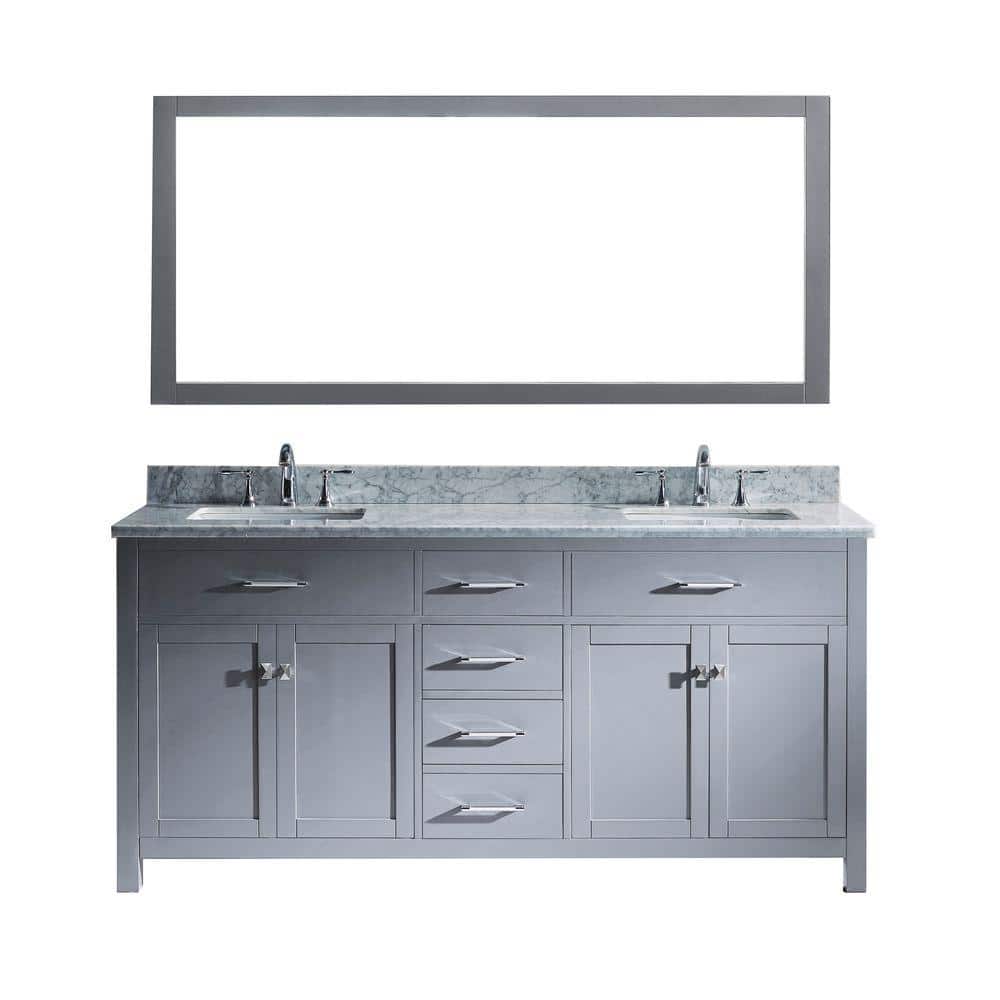 Virtu Usa Caroline 72 In W Bath Vanity In Gray With Marble Vanity Top In White With Square Basin And Mirror Md 2072 Wmsq Gr The Home Depot