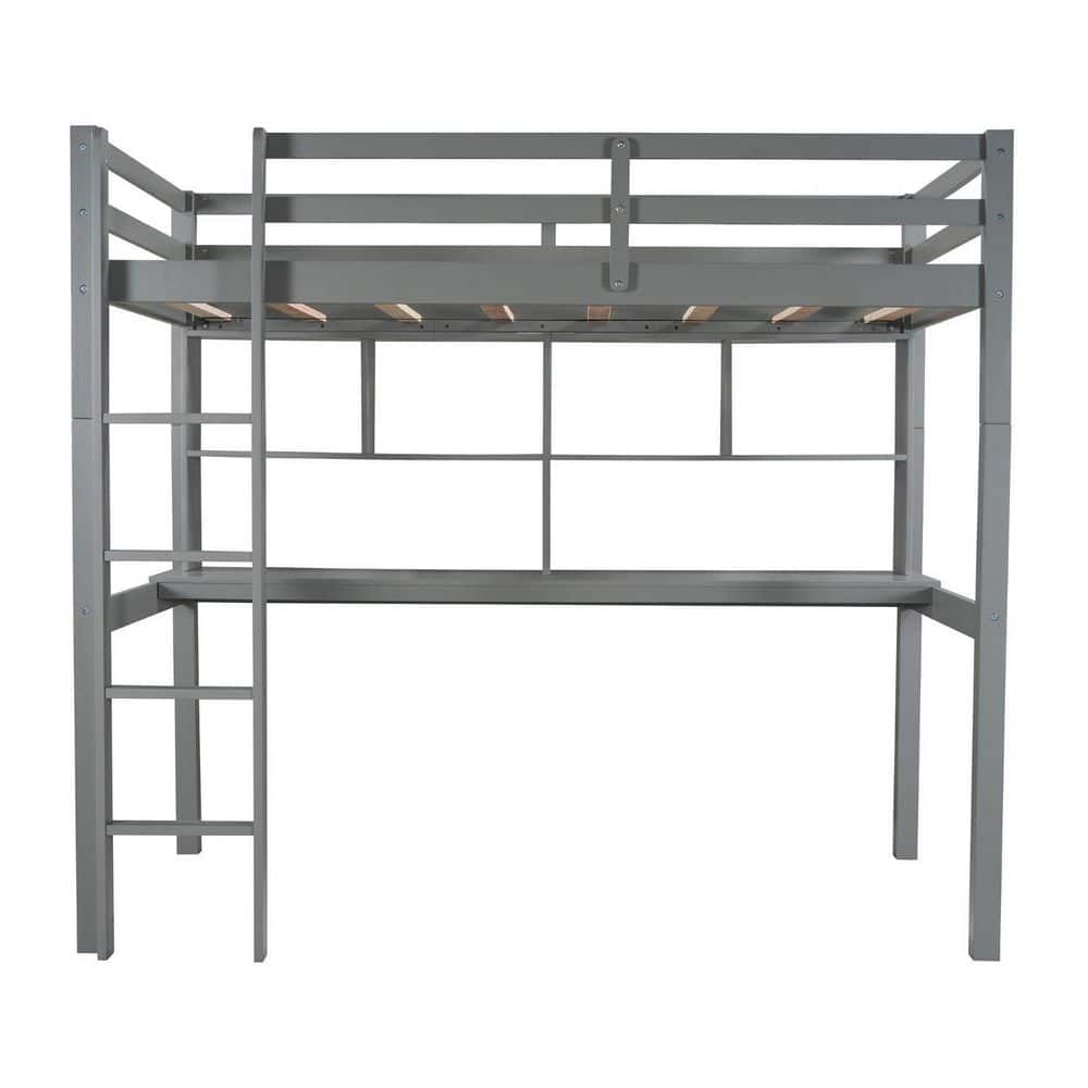 HomeRoots Amelia Gray Twin Loft Bed with Ladder 2000404221 The Home Depot