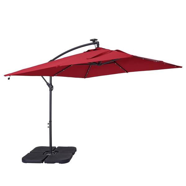 Casainc 8 5 Ft Aluminum Cantilever Solar Led Square Patio Umbrella In Red With Crank And Base Sm250rd The Home Depot Casainc 8 5 Ft Aluminum Cantilever, Patio Umbrella Crank Assembly Replacement