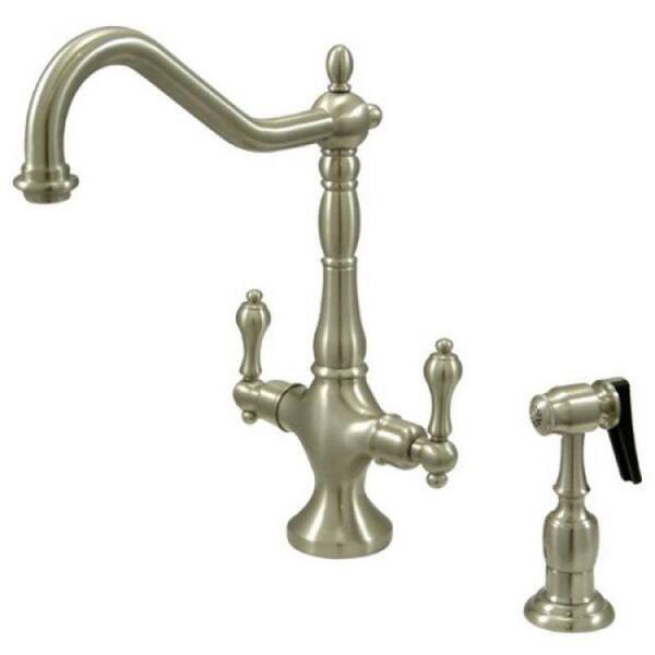 Kingston Brass Victorian 2-Handle Standard Kitchen Faucet with Side Sprayer in Satin Nickel