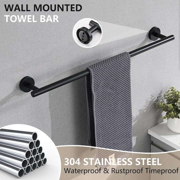 Bathroom Hardware 5-Piece Bath Hardware Set with Towel Bar, Robe Hook, Toilet Paper Holder in Matte Black