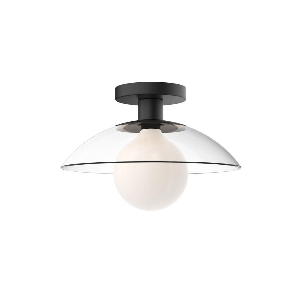 Francesca 12 in. 1 Light 60-Watt Clear Glass/Matte Black Semi-Flush Mount price history on PriceWatchPro